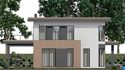 Проект двухэтажного дома 11 на 17, площадью 250 м² с террасой, балконом и 4 спальнями — фасад 4