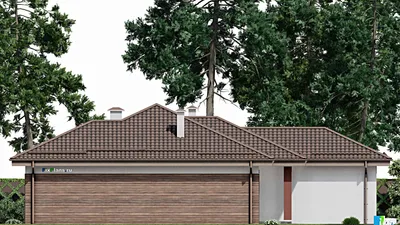 Проект одноэтажного дома 12 на 19, площадью 150 м² с террасой, гаражом на 1 машину и 3 спальнями — фасад 4