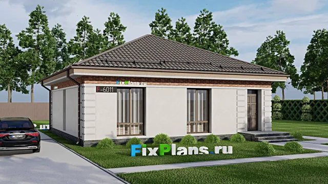 Проект одноэтажного дома 11 на 11, площадью 90 м² с 3 спальнями