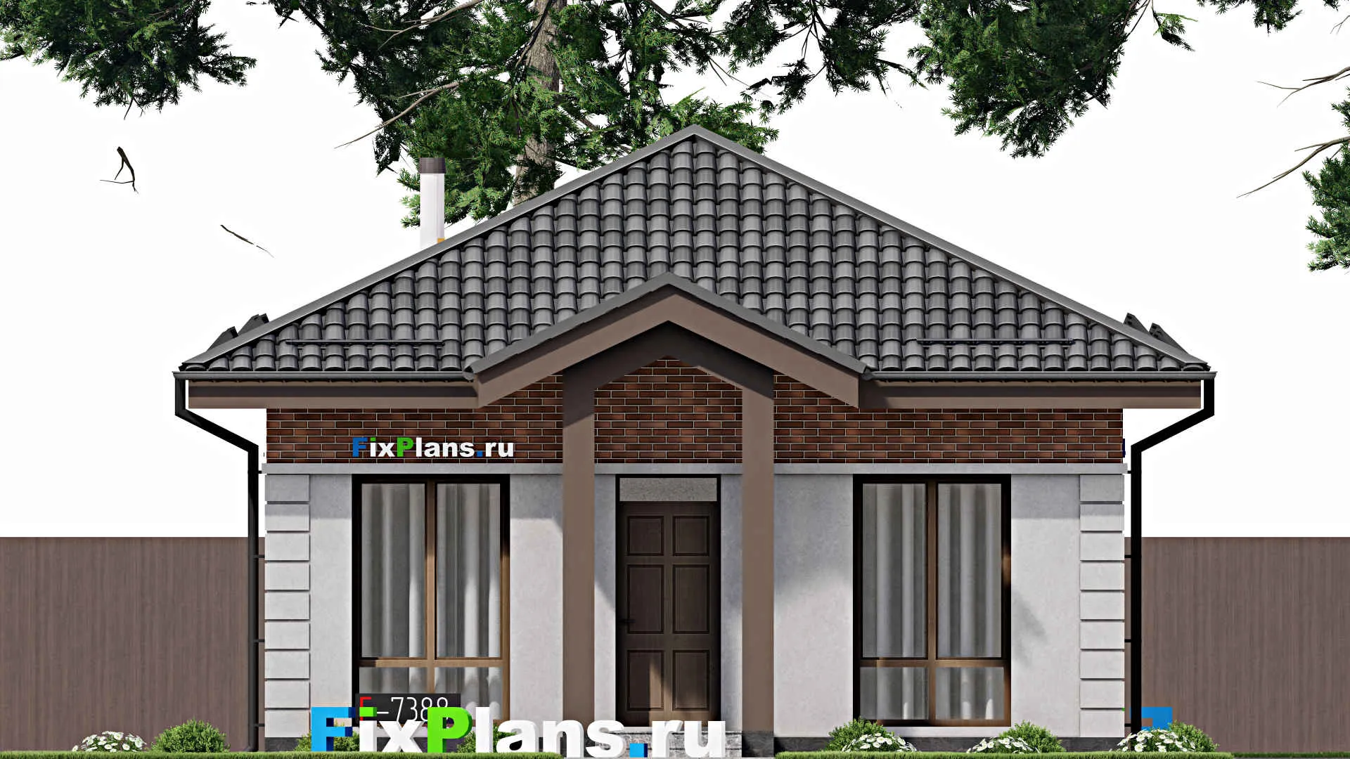 F-7388 - Проект одноэтажного дома 9 на 15, площадью 100 м² с террасой и 2 спальнями