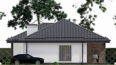 Проект одноэтажного дома 14 на 14, площадью 150 м² с 3 спальнями — фасад 5