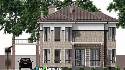 Проект двухэтажного дома 16 на 18, площадью 270 м² с террасой, балконом и 4 спальнями — фасад 6