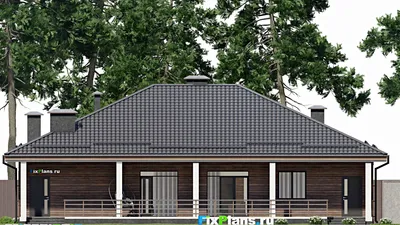 Проект одноэтажного дома 13 на 19, площадью 230 м² с террасой, гаражом на 2 машины и 3 спальнями — фасад 6