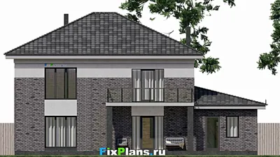 Проект двухэтажного дома 11 на 17, площадью 270 м² с террасой, балконом, гаражом на 1 машину и 4 спальнями — фасад 4