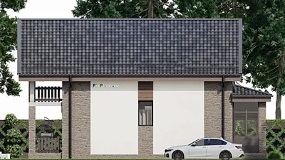 Проект дома с мансардой 11 на 11, площадью 210 м² с террасой, балконом и 3 спальнями — фасад 4