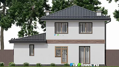 Проект двухэтажного дома 12 на 13, площадью 170 м² с гаражом на 1 машину и 2 спальнями — фасад 6