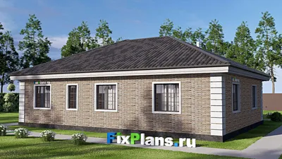 Проект одноэтажного дома 13 на 15, площадью 140 м² с 3 спальнями — фасад 2