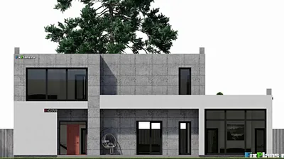 Проект двухэтажного дома 19 на 21, площадью 550 м² с террасой, балконом, баней, бассейном, спортзалом и 4 спальнями — фасад 6