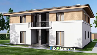 Проект двухэтажного дома 17 на 17, площадью 340 м² с балконом, гаражом на 2 машины и 6 спальнями — фасад 2
