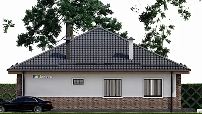 Проект одноэтажного дома 14 на 15, площадью 150 м² с террасой и 4 спальнями — фасад 5