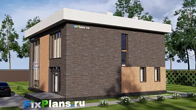 Проект двухэтажного дома 14 на 15, площадью 230 м² с террасой, балконом и 4 спальнями — фасад 2