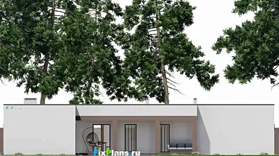 Проект одноэтажного дома 18 на 23, площадью 260 м² с террасой, баней, гаражом на 2 машины, спортзалом и 2 спальнями — фасад 6