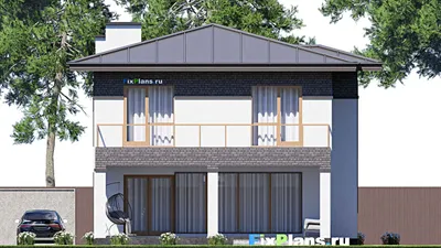 Проект двухэтажного дома 11 на 17, площадью 270 м² с террасой, балконом и 6 спальнями — фасад 6