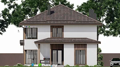 Проект двухэтажного дома 12 на 17, площадью 230 м² с террасой, баней и 4 спальнями (F-3941) — фасад 3