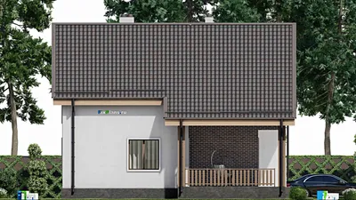 Проект дома с мансардой 13 на 16, площадью 250 м² с террасой, балконом, гаражом на 1 машину и 6 спальнями — фасад 4