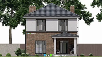 Проект двухэтажного дома 10 на 11, площадью 160 м² с террасой, балконом и 3 спальнями — фасад 4