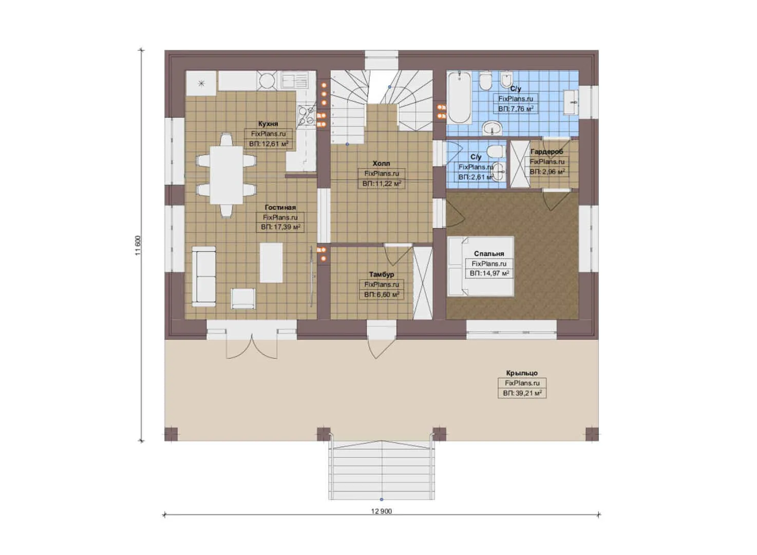 F-15722 - Планы дома с мансардой 12 на 13, площадью 170 м² с 3 спальнями