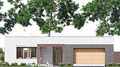 Проект одноэтажного дома 21 на 22, площадью 280 м² с террасой, гаражом на 2 машины и 3 спальнями — фасад 3