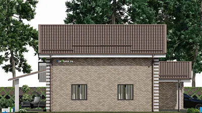 Проект дома с мансардой 14 на 16, площадью 240 м² с террасой, гаражом на 2 машины и 3 спальнями — фасад 6