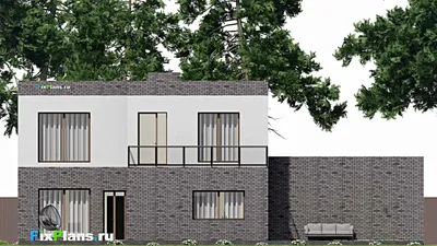Проект двухэтажного дома 19 на 20, площадью 450 м² с террасой, балконом, гаражом на 2 машины и 5 спальнями — фасад 6
