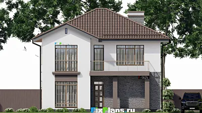 Проект двухэтажного дома 11 на 14, площадью 200 м² с террасой, балконом и 4 спальнями — фасад 3