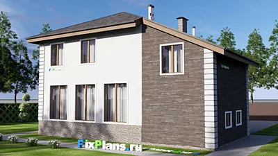 Проект двухэтажного дома 12 на 15, площадью 220 м² с гаражом на 1 машину и 5 спальнями — фасад 2