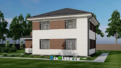 Проект двухэтажного дома 12 на 15, площадью 180 м² с гаражом на 1 машину и 4 спальнями — фасад 2