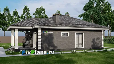 Проект одноэтажного дома 10 на 12, площадью 120 м² с террасой и 3 спальнями (F-5777) — фасад 2