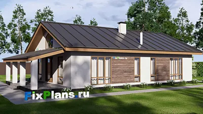Проект одноэтажного дома 11 на 18, площадью 160 м² с террасой и 3 спальнями — фасад 2