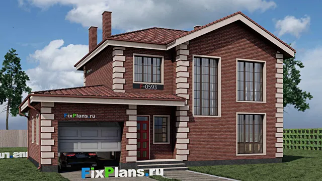 Проект двухэтажного дома 10 на 14, площадью 170 м² с террасой, гаражом на 1 машину и 5 спальнями