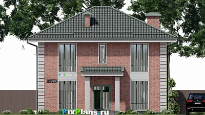 Проект двухэтажного дома 11 на 11, площадью 370 м² с террасой и 9 спальнями — фасад 3
