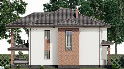 Проект двухэтажного дома 13 на 17, площадью 270 м² с террасой, балконом и 3 спальнями — фасад 4