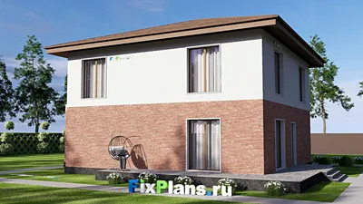 Проект двухэтажного дома 16 на 17, площадью 310 м² с террасой, баней, гаражом на 2 машины и 3 спальнями — фасад 2