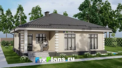 Проект одноэтажного дома 12 на 13, площадью 130 м² с террасой и 3 спальнями (F-4715) — фасад 2