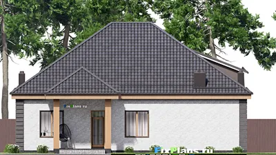 Проект одноэтажного дома 16 на 21, площадью 300 м² с гаражом на 2 машины и 5 спальнями — фасад 6