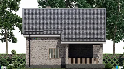 Проект дома с мансардой 13 на 14, площадью 250 м² с террасой, балконом, гаражом на 1 машину и 6 спальнями — фасад 4