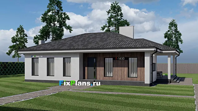 Проект одноэтажного дома 11 на 15, площадью 150 м² с террасой и 2 спальнями