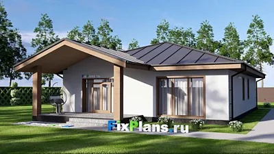 Проект одноэтажного дома 13 на 19, площадью 180 м² с террасой и 3 спальнями — фасад 2