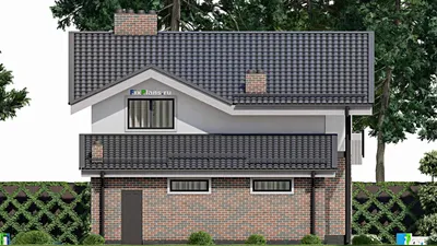 Проект дома с мансардой 10 на 16, площадью 200 м² с террасой, гаражом на 1 машину и 4 спальнями — фасад 4