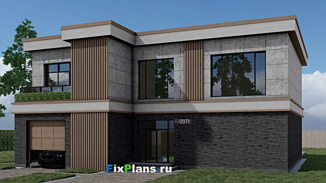 Проект двухэтажного дома 17 на 18, площадью 400 м² с террасой, балконом, гаражом на 2 машины и 4 спальнями
