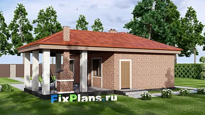 Проект бани 12 на 12, площадью 90 м² с комнатой отдыха, терассой и санузлом — фасад 2