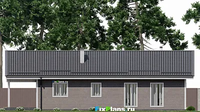 Проект одноэтажного дома 10 на 15, площадью 140 м² с террасой, баней и 3 спальнями — фасад 6