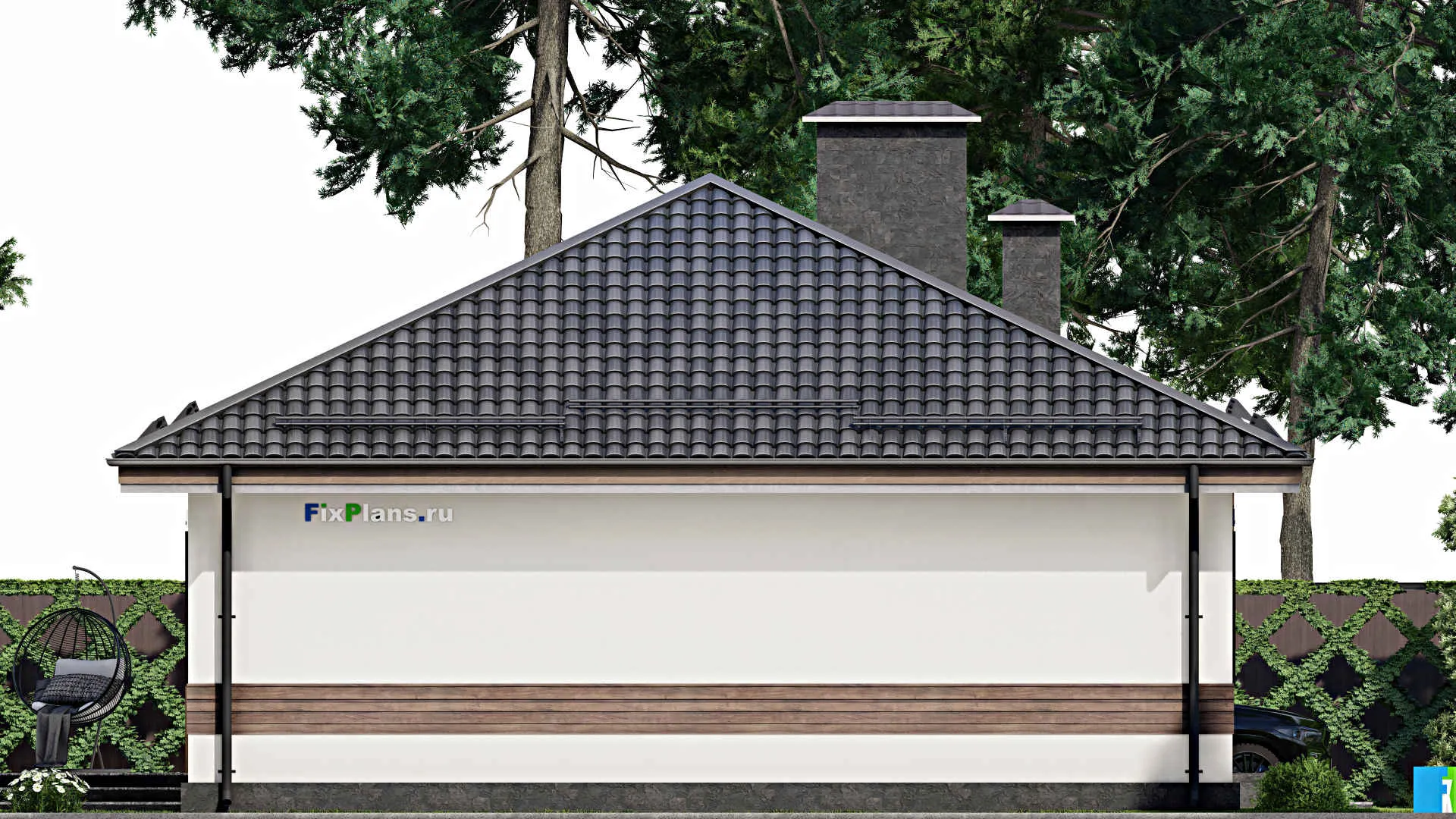 F-5642 - Проект одноэтажного дома 11 на 18, площадью 170 м² с террасой и 5 спальнями