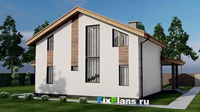 Проект дома с мансардой 13 на 15, площадью 190 м² с террасой и 4 спальнями — фасад 2