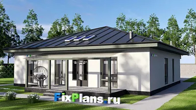Проект одноэтажного дома 14 на 19, площадью 180 м² с террасой и 1 спальнями — фасад 2