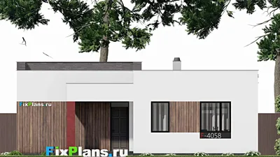 Проект одноэтажного дома 11 на 12, площадью 110 м² с террасой и 2 спальнями — фасад 3