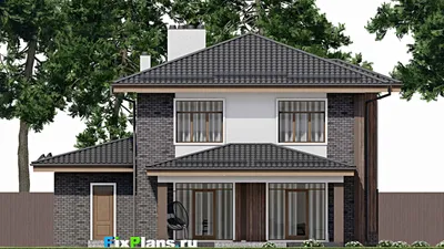 Проект двухэтажного дома 13 на 19, площадью 240 м² с террасой, гаражом на 1 машину и 4 спальнями — фасад 6