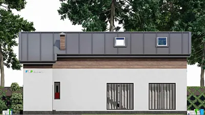 Проект дома с мансардой 14 на 17, площадью 190 м² с баней, бассейном и 1 спальнями — фасад 4