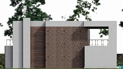 Проект двухэтажного дома 18 на 18, площадью 330 м² с террасой, балконом, гаражом на 2 машины и 3 спальнями — фасад 5