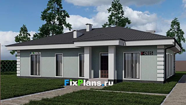 Проект одноэтажного дома 12 на 17, площадью 190 м² с террасой и 3 спальнями